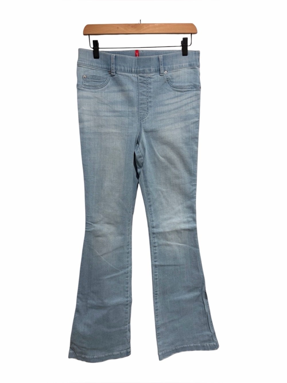SPANX Light Wash Blue Flat Front Pull On Women’s Flared Jeans Cotton Blend